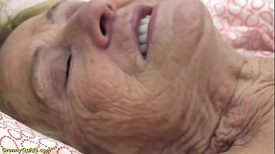 luxurious 90 years senior grandma gets harsh drilled
