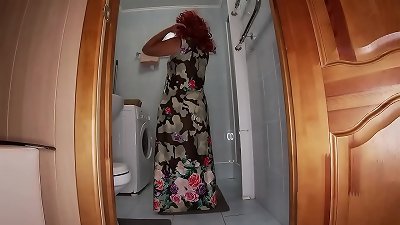 senior milf took off her panties and went to the shower but got a hard-on in assfuck